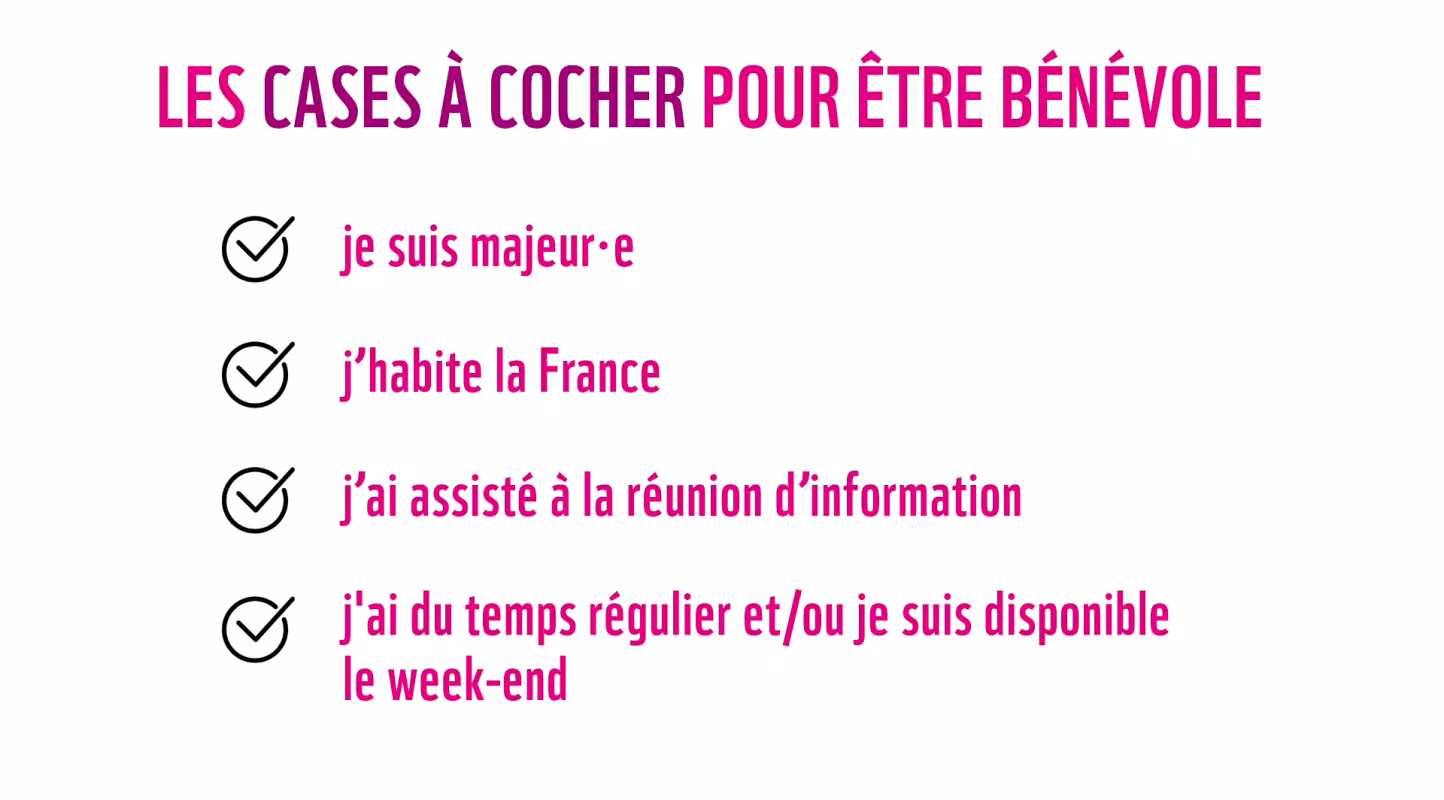 Cases à cocher pour devenir bénévole